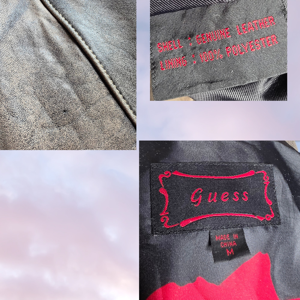 Vtg Y2k 2000s Guess Brown Distressed Worn Zip Up Emma Chamberlain Moto Jacket M - Picture 7 of 8